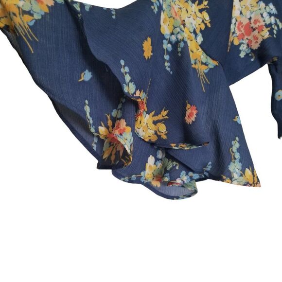 CHAPS Navy Blue Floral Three Quarter Sleeve Top - Size Large - Picture 5 of 10